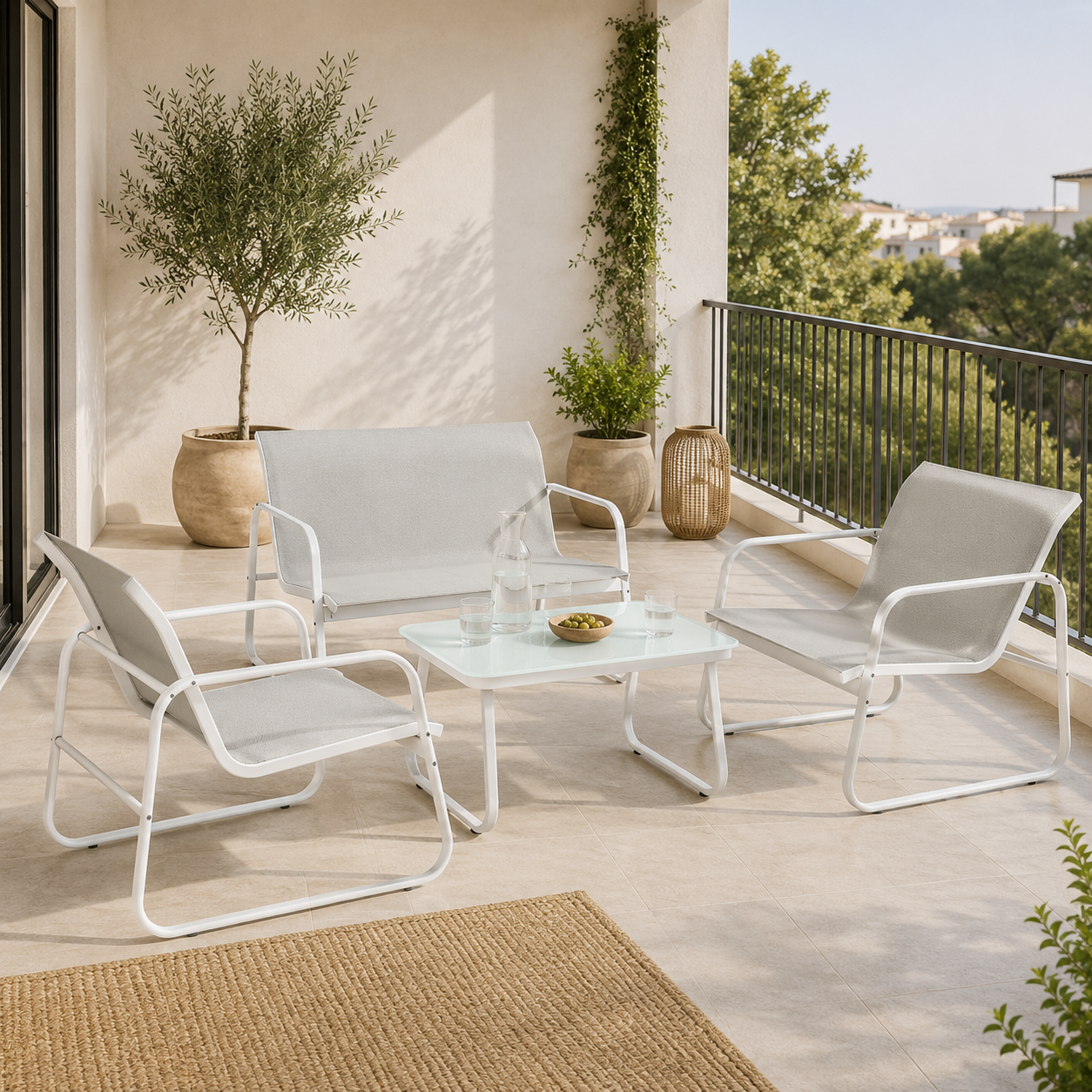 Conjunto de Jardín Exterior 4 Piezas con Sofá, 2 Sillones y Mesa | MooM Decó