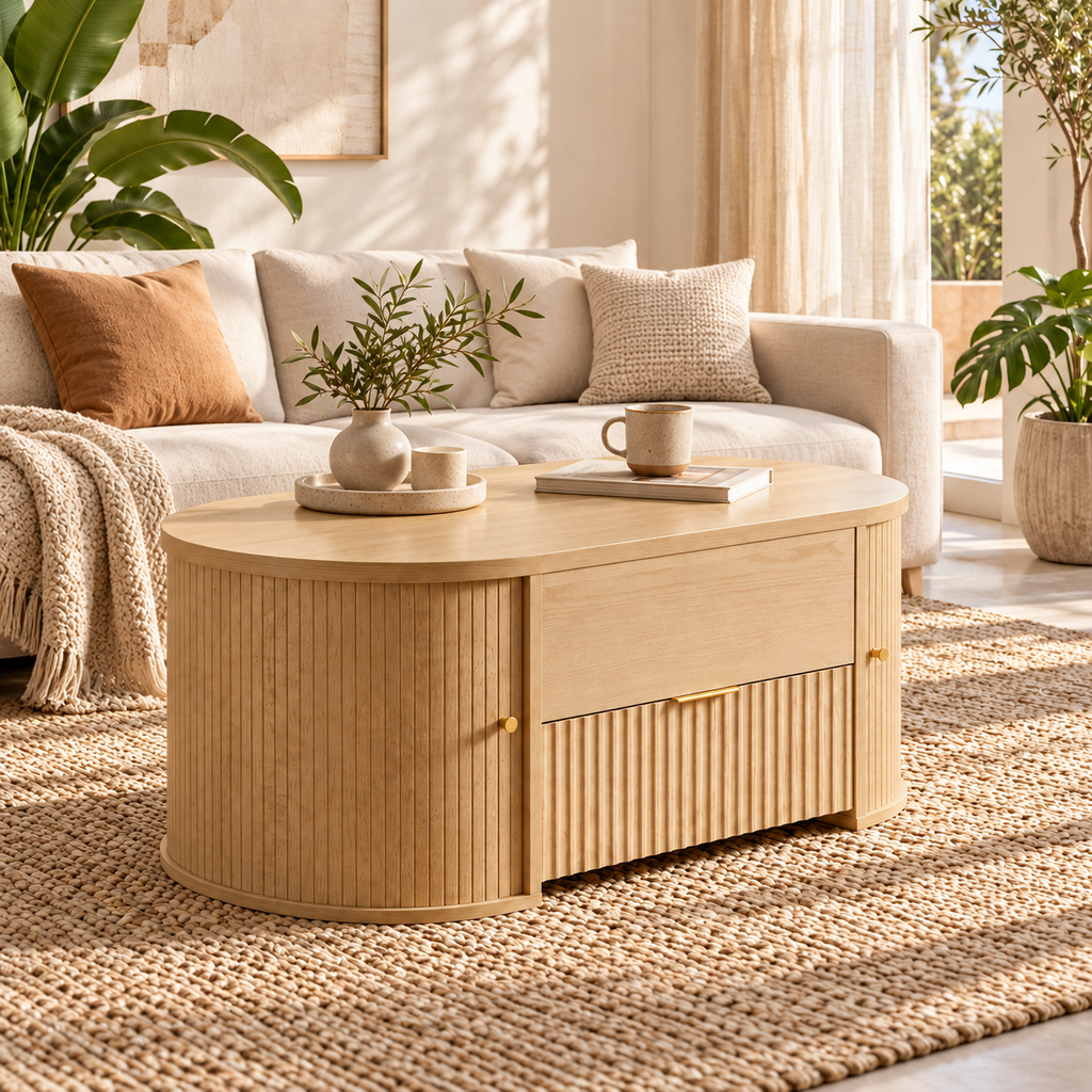 Mesa de Centro Elevable Roble 100 cm con Almacenaje | MooM Decó