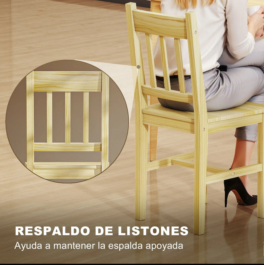 Pack 2 Sillas de Comedor Madera Maciza de Pino | MooM Decó
