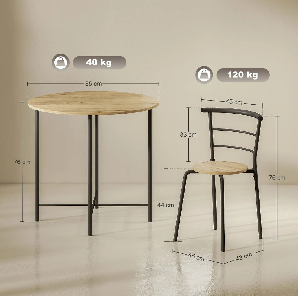 Mesa Redonda Ø85 cm con 4 Sillas Natural y Negro | MooM Decó