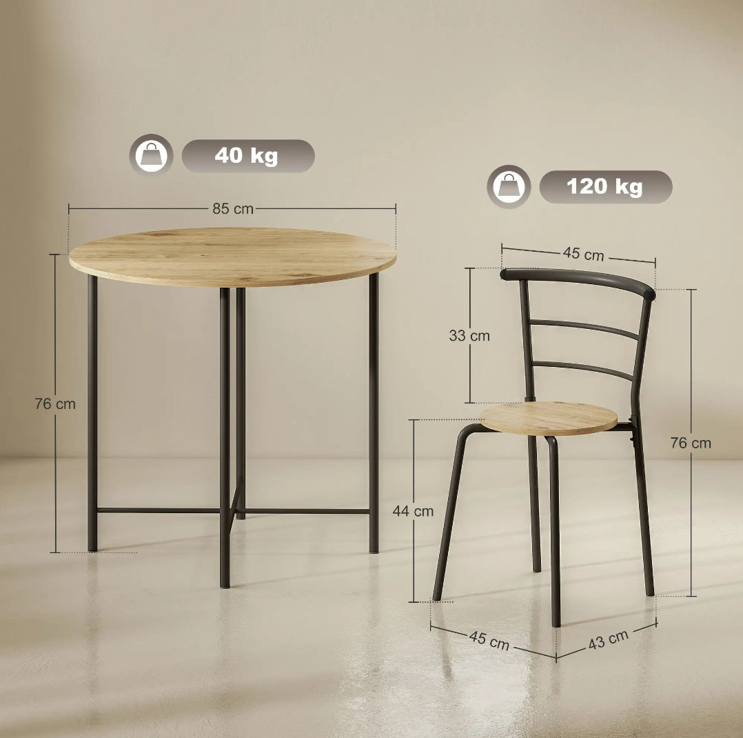 Mesa Redonda Ø85 cm con 4 Sillas Natural y Negro | MooM Decó
