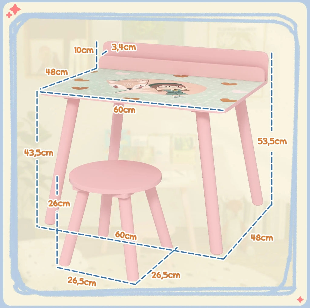 Mesa Infantil con Silla y Estante para Libros Rosa | MooM Decó
