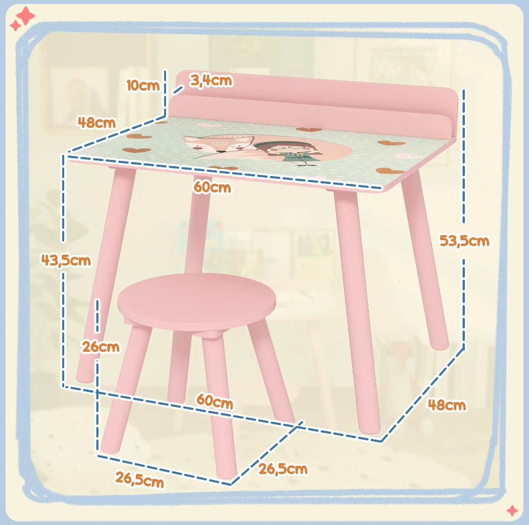 Mesa Infantil con Silla y Estante para Libros Rosa | MooM Decó