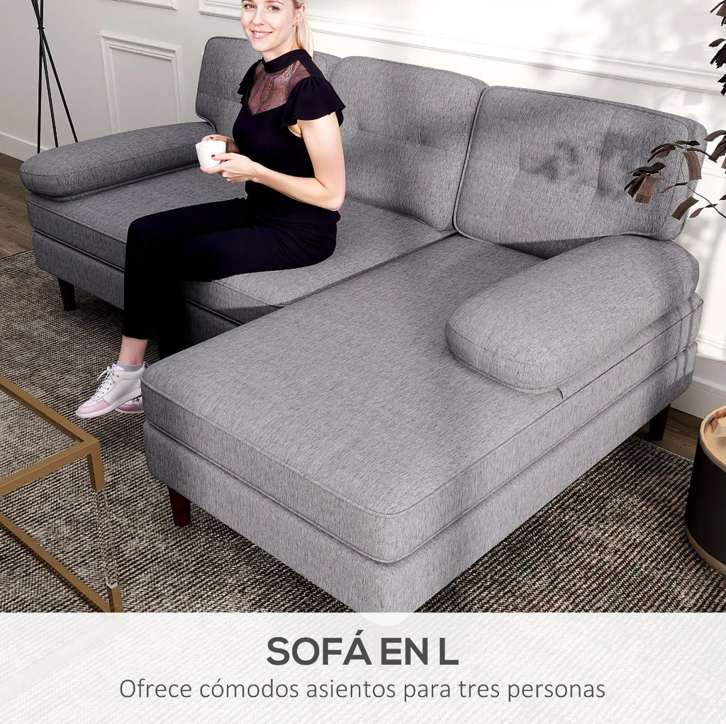 Sofá Esquinero con Chaise Longue Derecha de Chenilla Gris 215 cm | MooM Decó