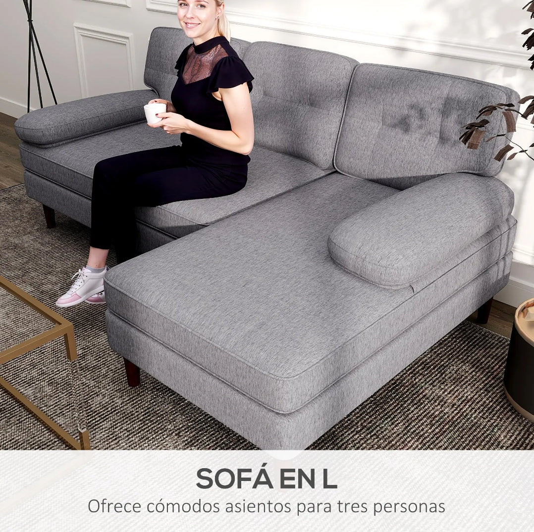 Sofá Esquinero con Chaise Longue Derecha de Chenilla Gris 215 cm | MooM Decó