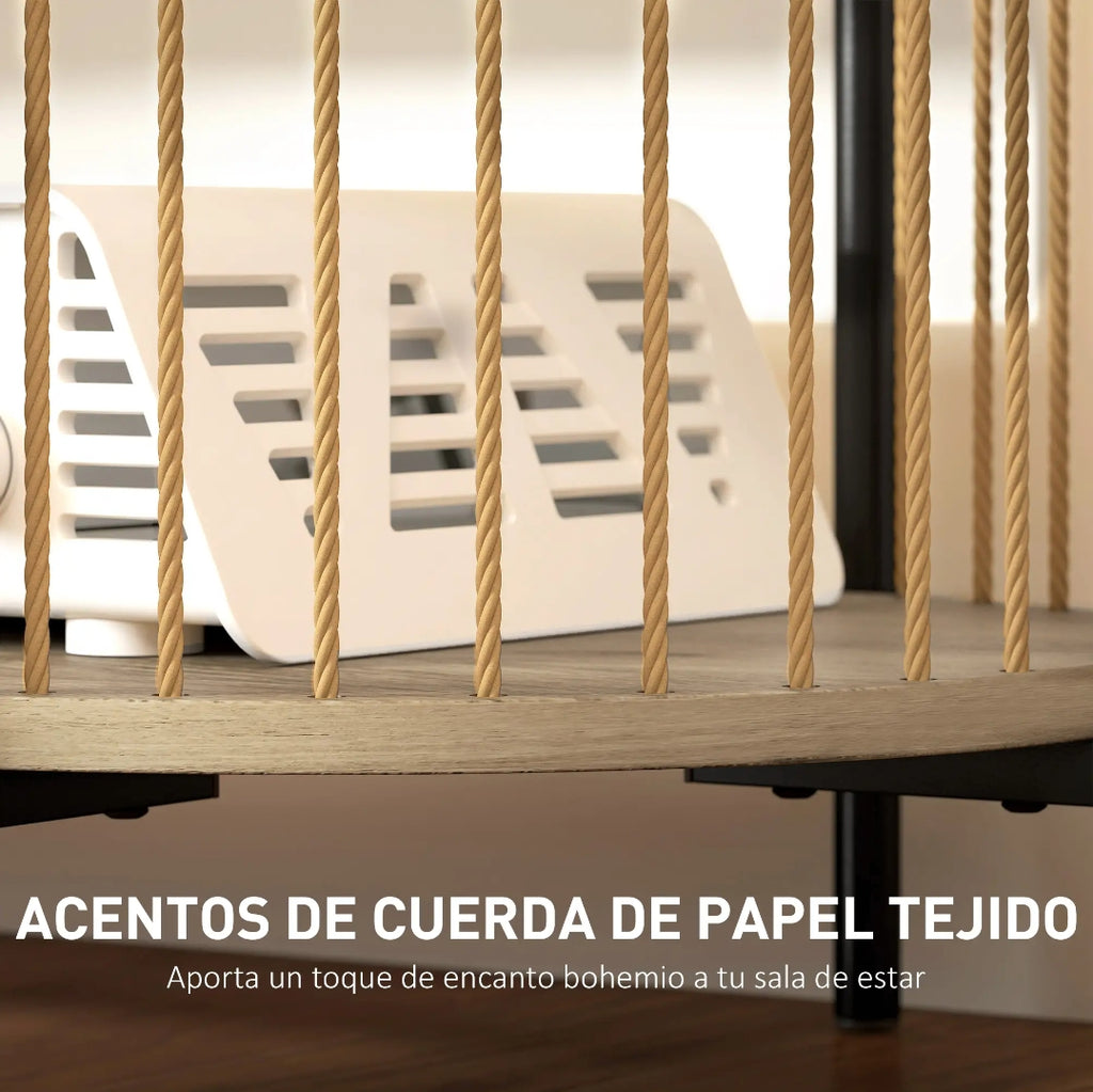 Mueble TV Boho con Estantes Abiertos y Detalles Trenzados para Televisores hasta 55 Pulgadas
