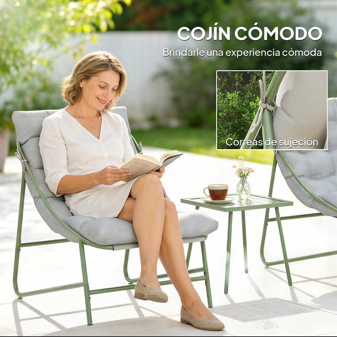 Conjunto Bistro de Jardín 3 Piezas con Cojines, 2 Sillones Lounge y Mesa Auxiliar