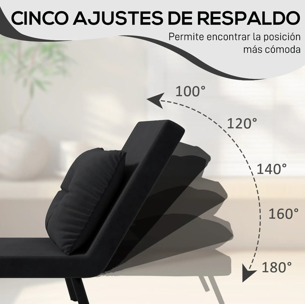 Sofá Cama Convertible 4 en 1 de Terciopelo con Respaldo Reclinable y Cojín