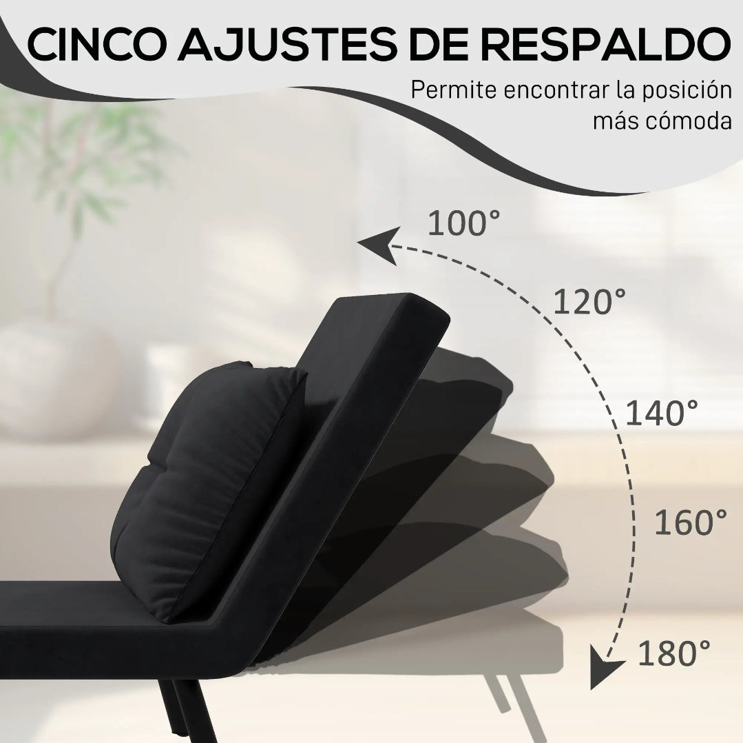 Sofá Cama Convertible 4 en 1 de Terciopelo con Respaldo Reclinable y Cojín