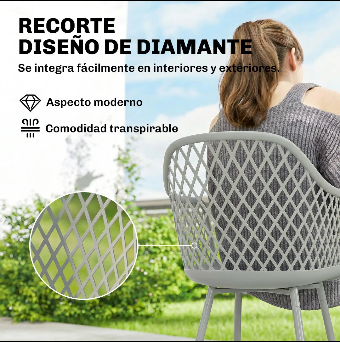 Pack de 4 Sillas de Jardín Modernas con Reposabrazos y Patas Metálicas para Exterior e Interior