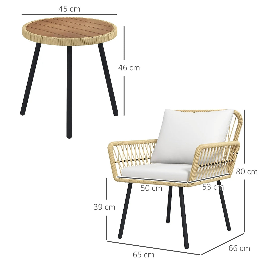 Conjunto Terraza Ratán Natural 2 Sillones y Mesa | MooM Decó