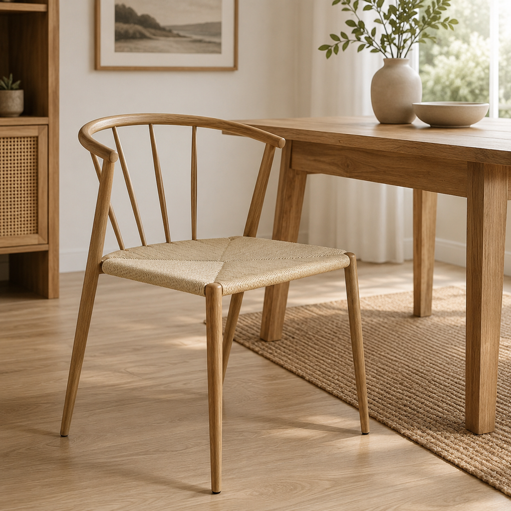 Pack 4 Sillas de Comedor Mid-Century Roble y Crema | MooM Decó