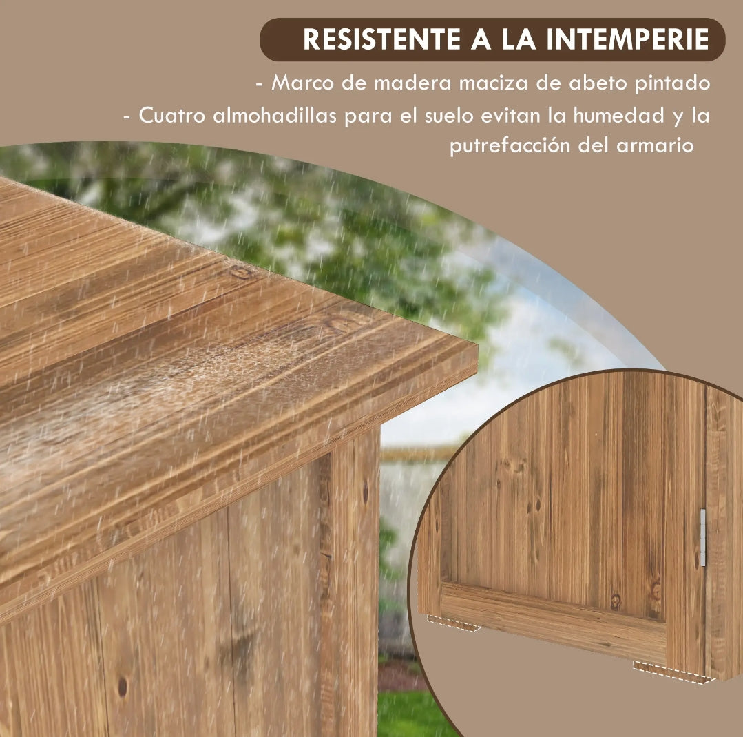 Armario de Exterior de Madera para Herramientas con Doble Puerta y Cierre Magnético 77x55x72 cm