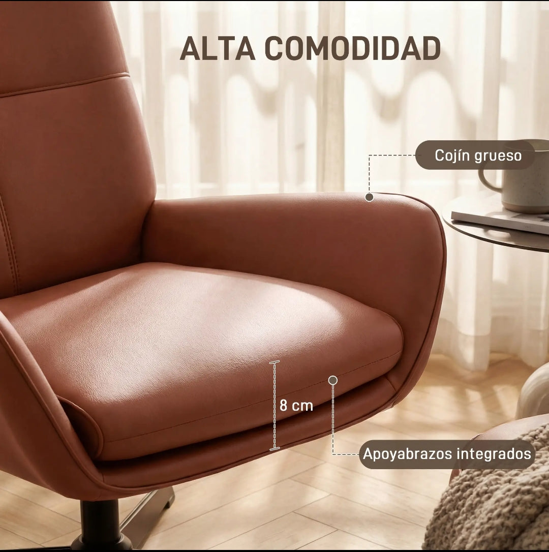 Butaca Giratoria 360° Tapizada en PU Marrón | Sillón de Lectura | MooM Decó