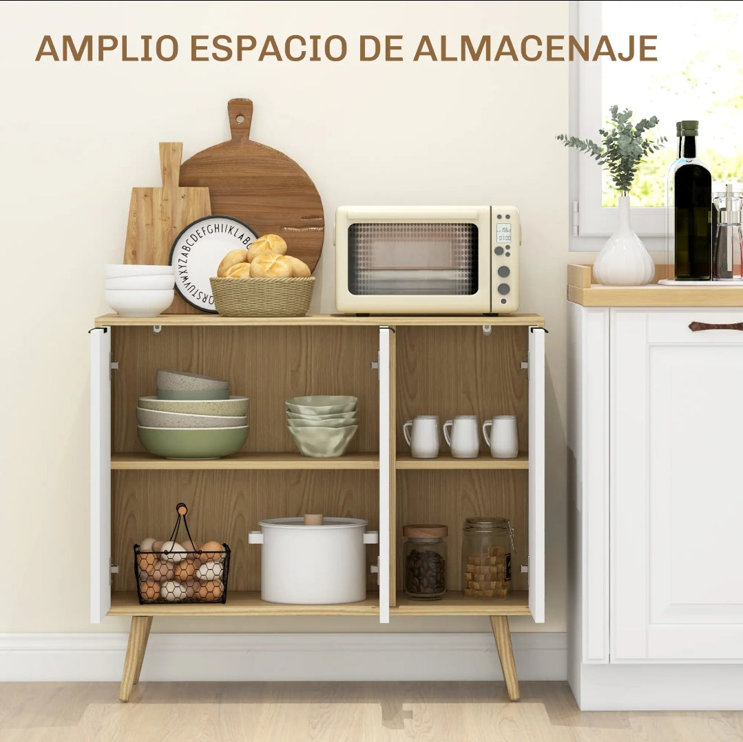 Aparador Buffet Blanco y Madera con 3 Puertas | MooM Decó
