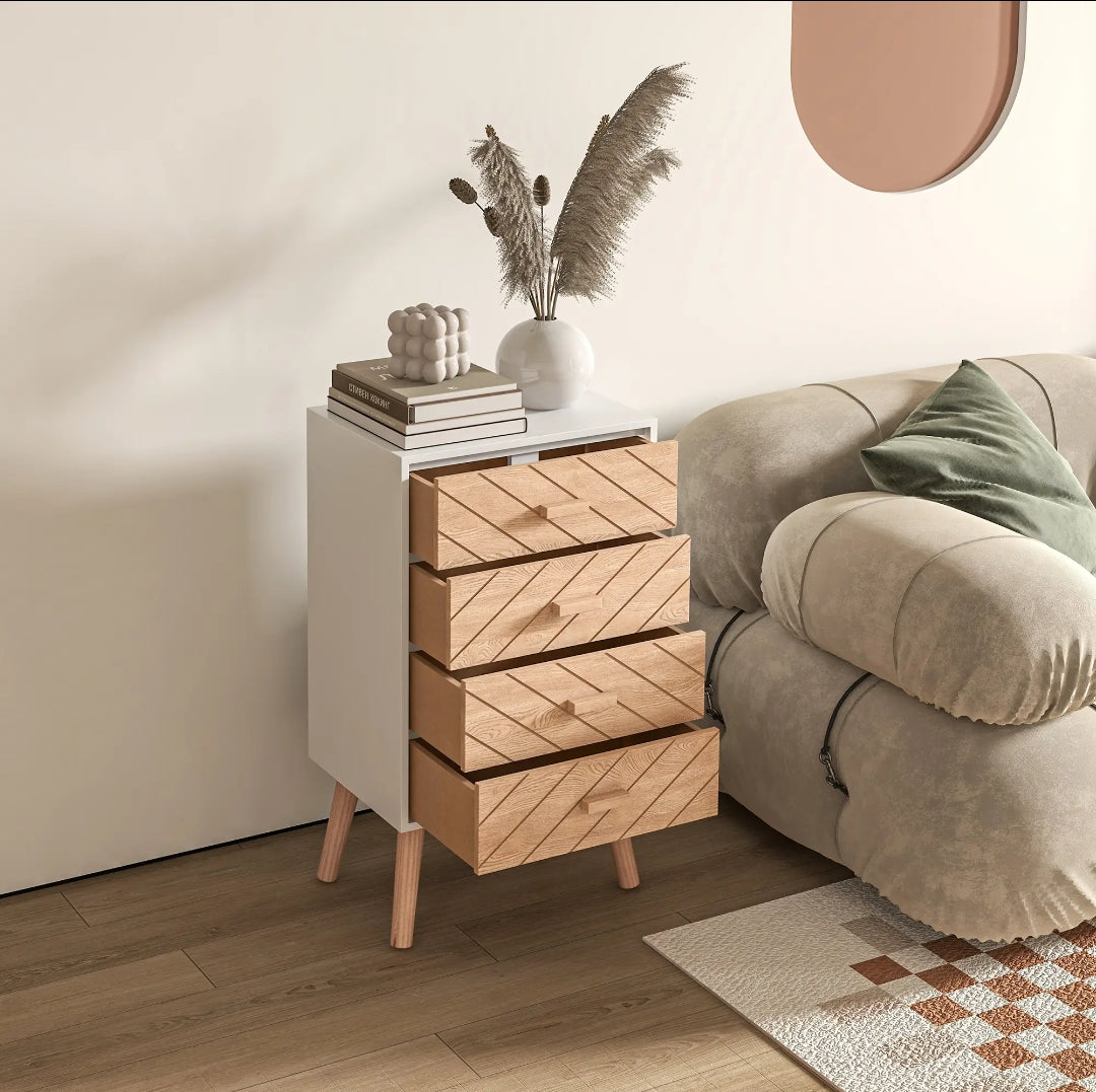 Cajonera Auxiliar Blanca con Patas de Madera 75 cm | MooM Decó