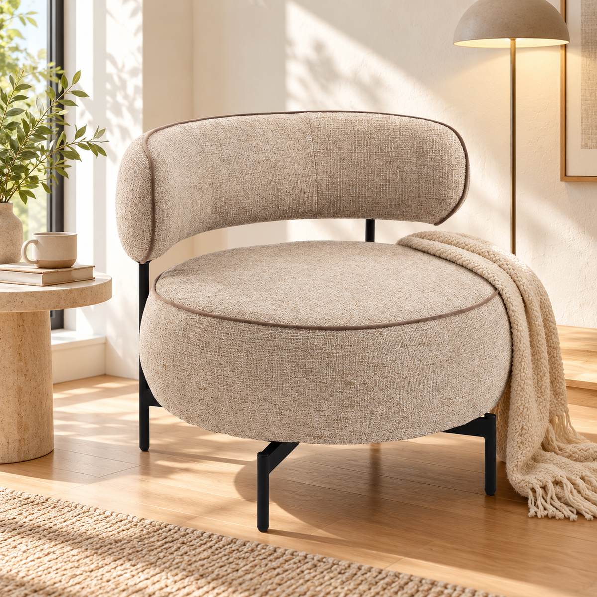 Butaca Giratoria 360° Beige Efecto Lino | MooM Decó