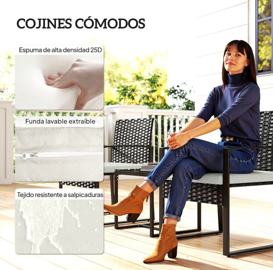 Conjunto de Jardín de Ratán con 2 Sillas y Mesa Auxiliar | Terraza y Balcón | MooM Decó