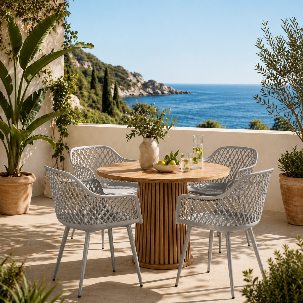 Pack de 4 Sillas de Jardín Modernas con Reposabrazos y Patas Metálicas para Exterior e Interior