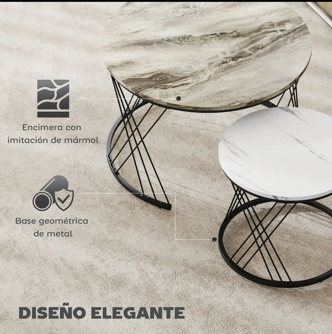 Set 2 Mesas de Centro Redondas Efecto Mármol | MooM Decó