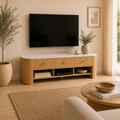 Mueble TV Moderno con Efecto Mármol Blanco, 3 Cajones y Estantes para Televisores hasta 65 Pulgadas