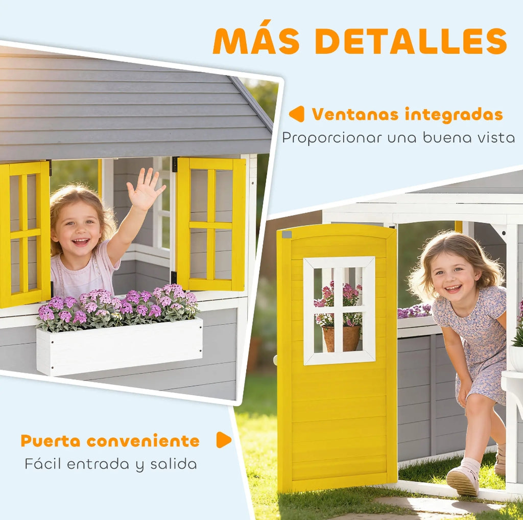 Casita Infantil de Madera para Jardín con Puerta y Ventanas | 112x126x135 cm | MooM Decó