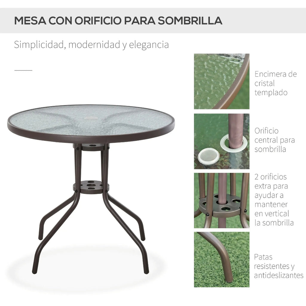 Conjunto de Jardín Plegable con 4 Sillas, Mesa de Cristal Templado y Sombrilla para Terraza y Exterior