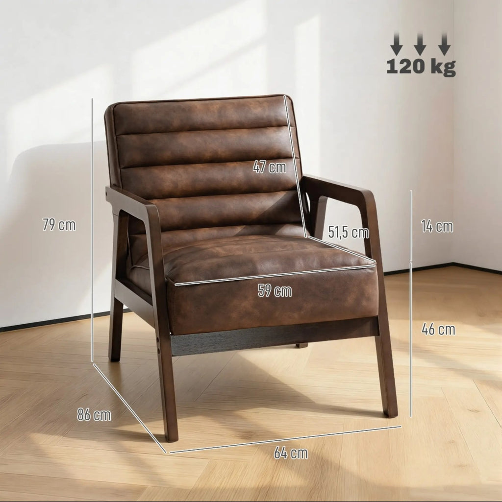Sillón Vintage Marrón Efecto Cuero y Madera | MooM Decó