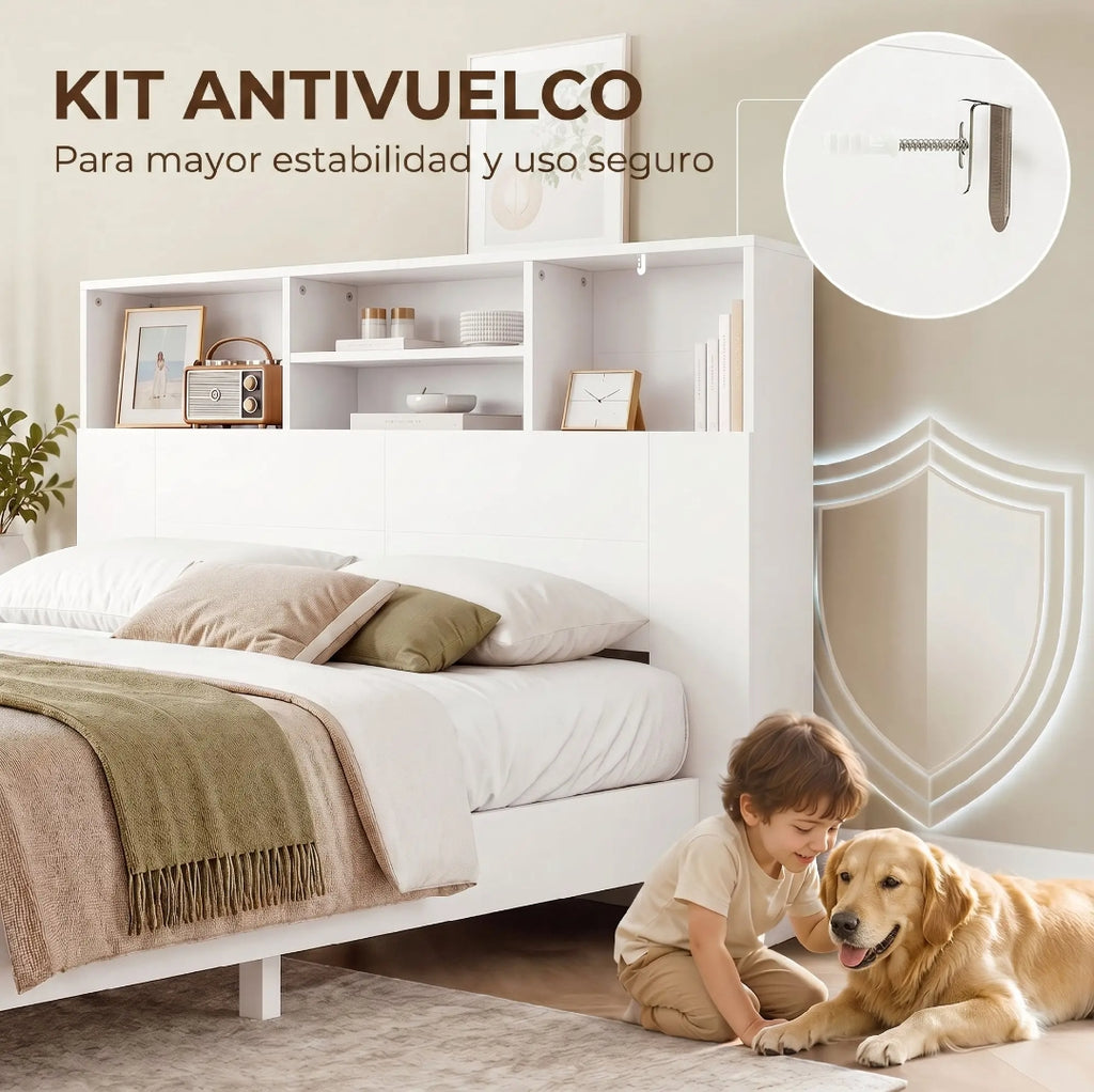 Cabecero de Cama 140 cm Blanco con Almacenaje | MooM Decó