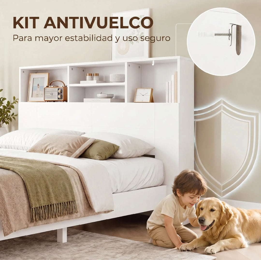Cabecero de Cama 140 cm Blanco con Almacenaje | MooM Decó