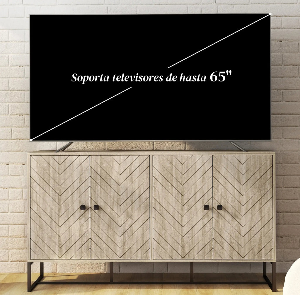 Aparador Chevron Roble con 4 Puertas | Mueble Auxiliar Salón 140,5 cm | MooM Decó