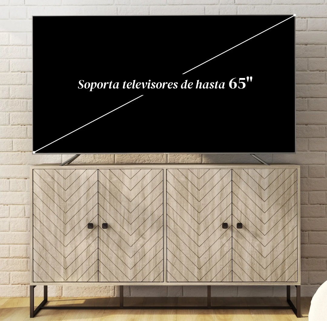 Aparador Chevron Roble con 4 Puertas | Mueble Auxiliar Salón 140,5 cm | MooM Decó