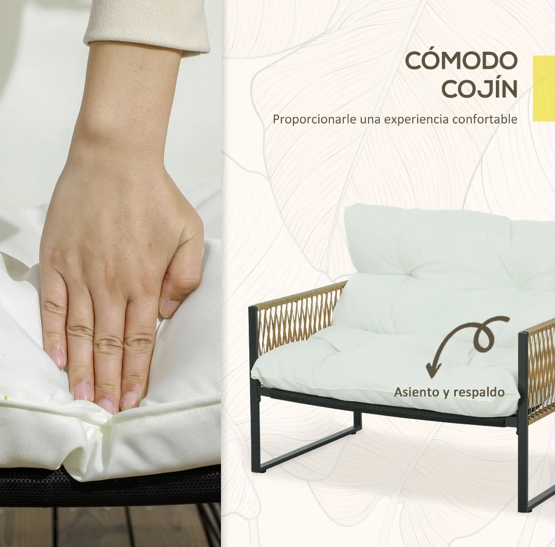 Conjunto de Jardín de Ratán Sintético 4 Piezas con Sofá, 2 Sillones, Mesa de Cristal y Cojines