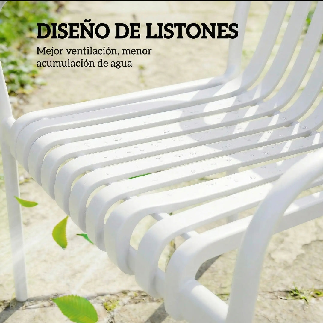 Juego de 4 Sillas de Jardín Apilables de PP Blancas | Sillas de Exterior Resistentes | MooM Decó
