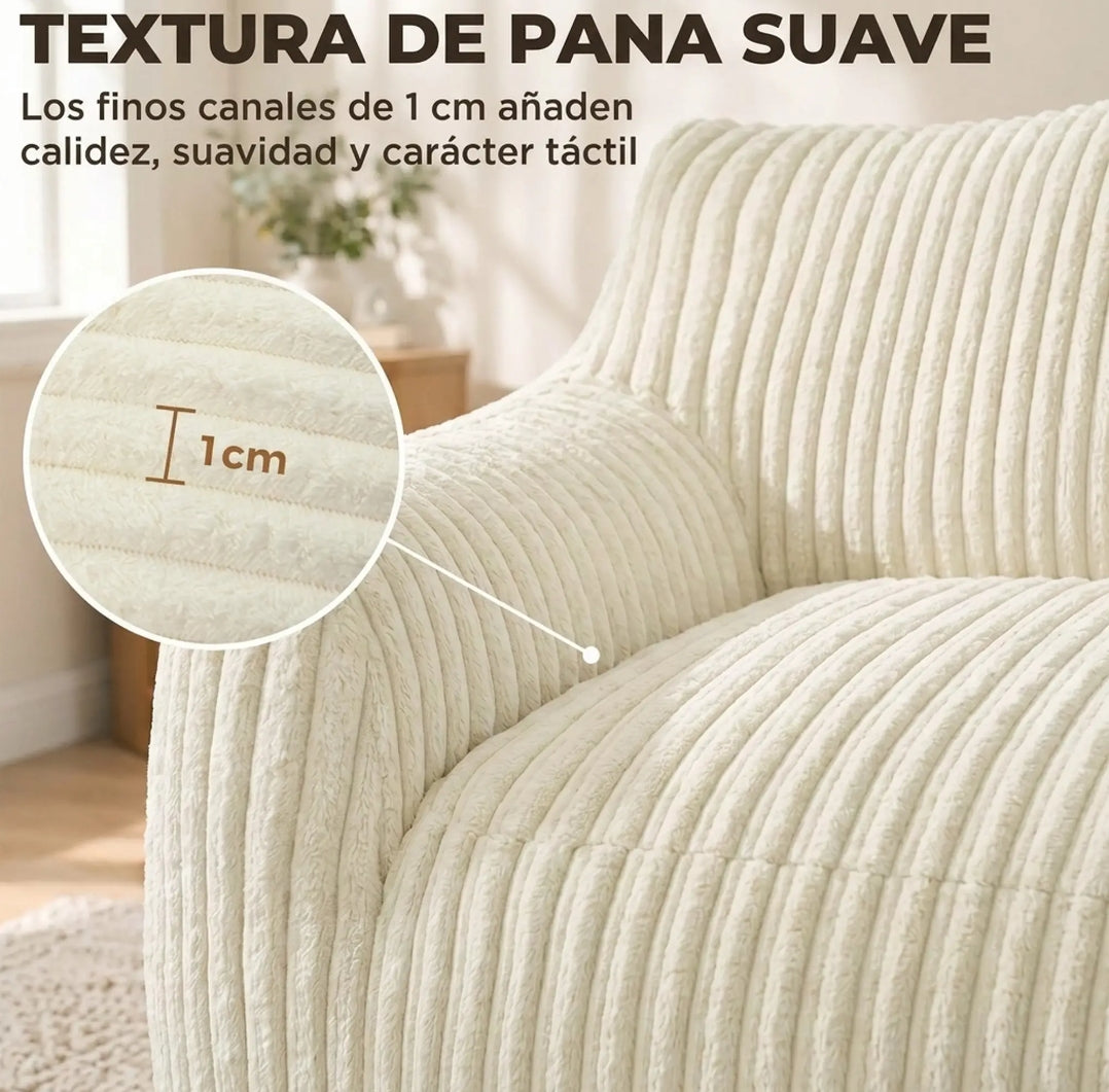 Sillón Puf de Pana Blanco Crema Acolchado | MooM Decó