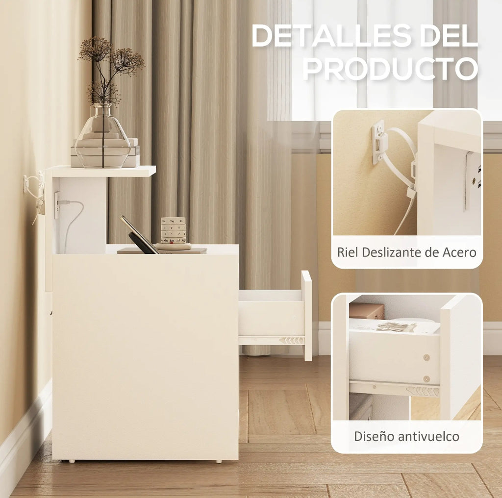 Mesita de Noche Blanca con USB y Enchufe 60 cm | MooM Decó