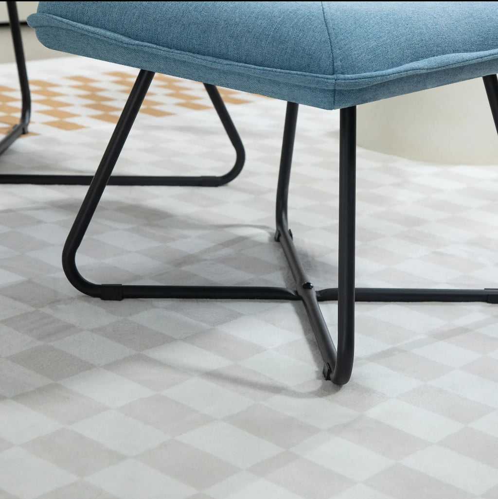 Butaca con Reposapiés Azul Claro | Sillón de Lectura Moderno con Patas de Acero