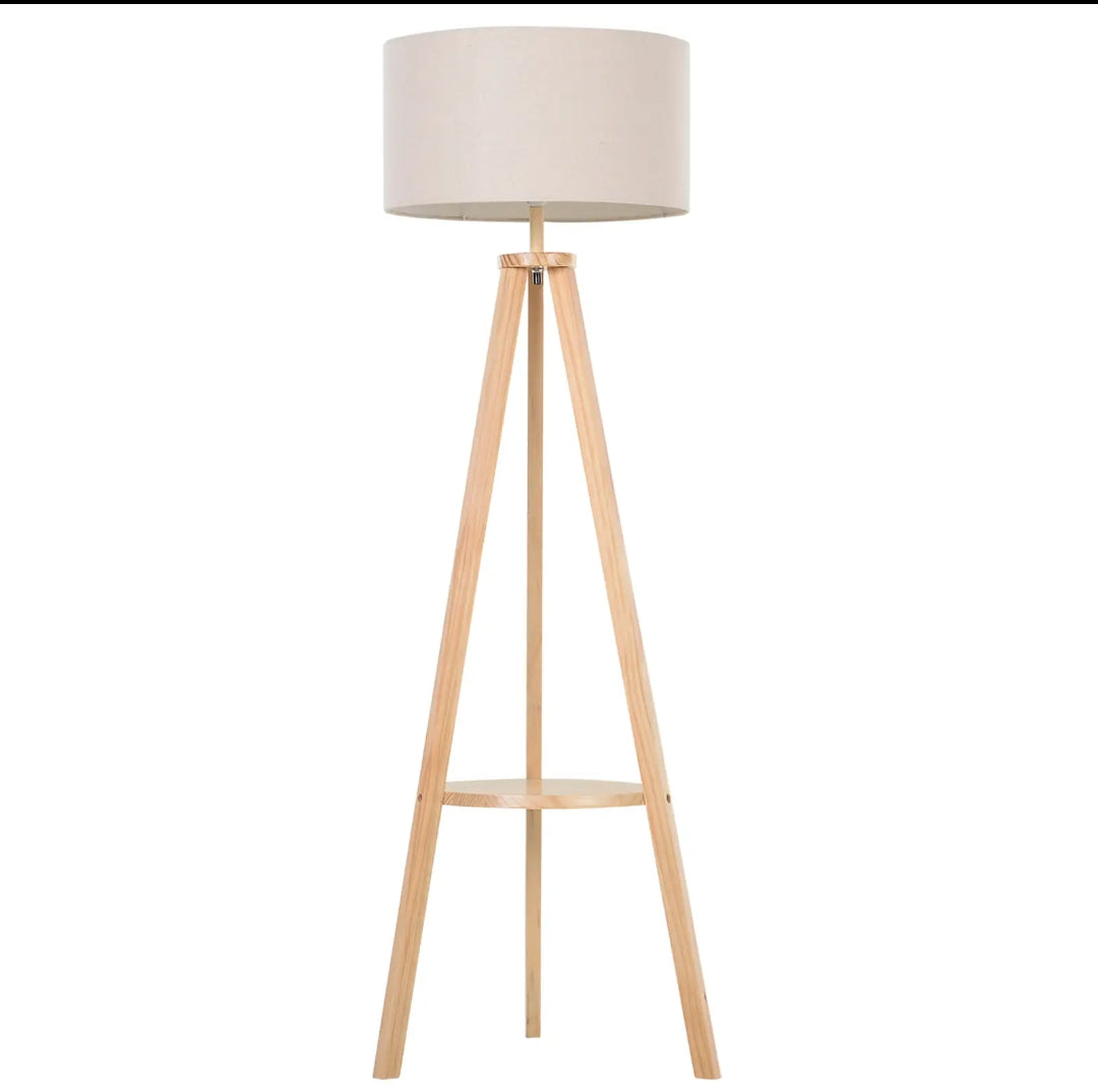 Lámpara de Pie Trípode Madera y Beige 154 cm | MooM Decó