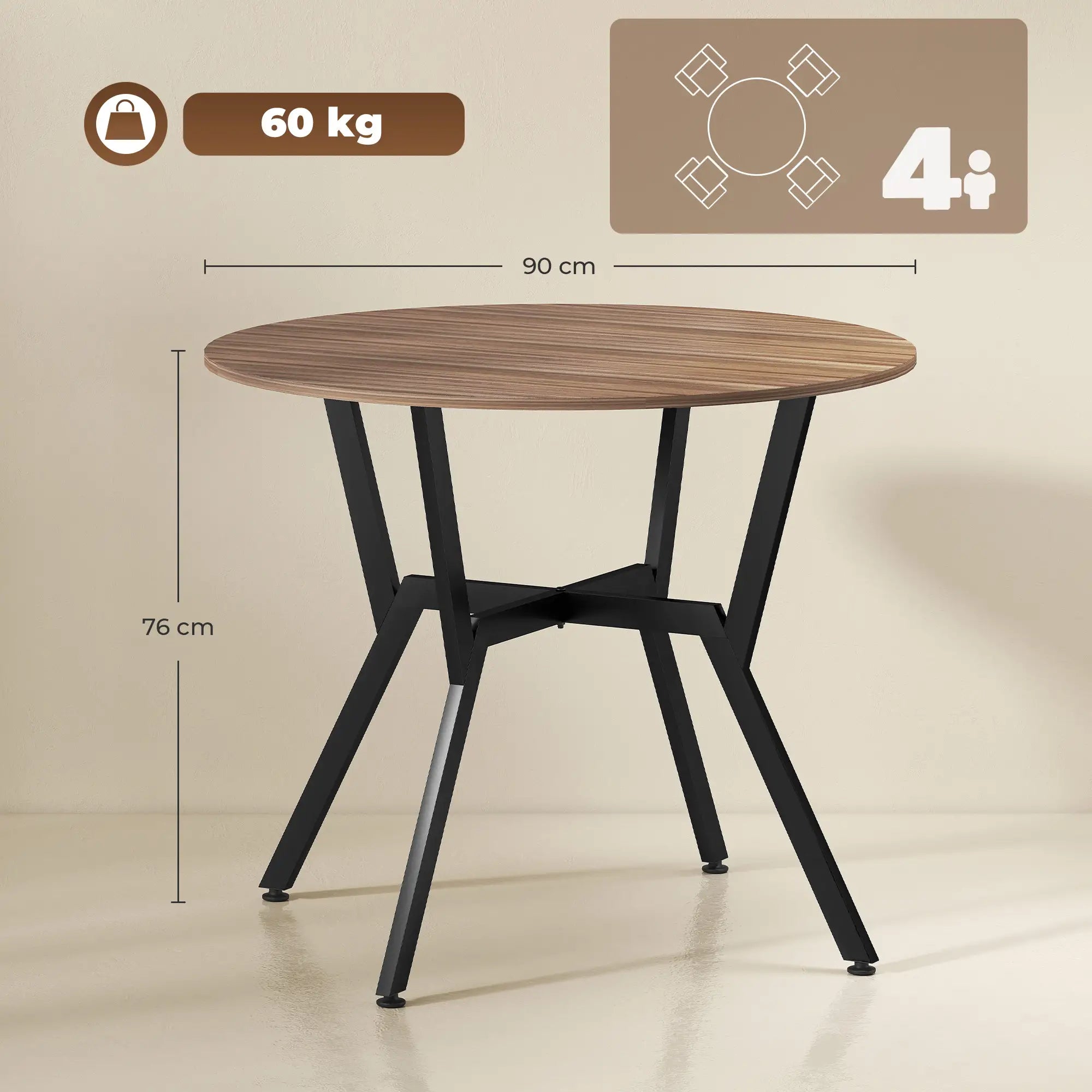 Mesa de Comedor Redonda Ø90 cm Industrial Madera y Acero | MooM Decó