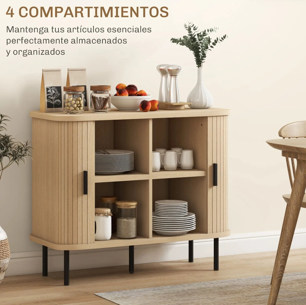 Aparador Vintage Roble y Negro con Puertas Correderas de Tambor 90 cm