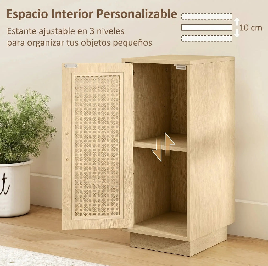 Juego de 2 Mesitas de Noche Boho con Puerta de Ratán Natural | MooM Decó