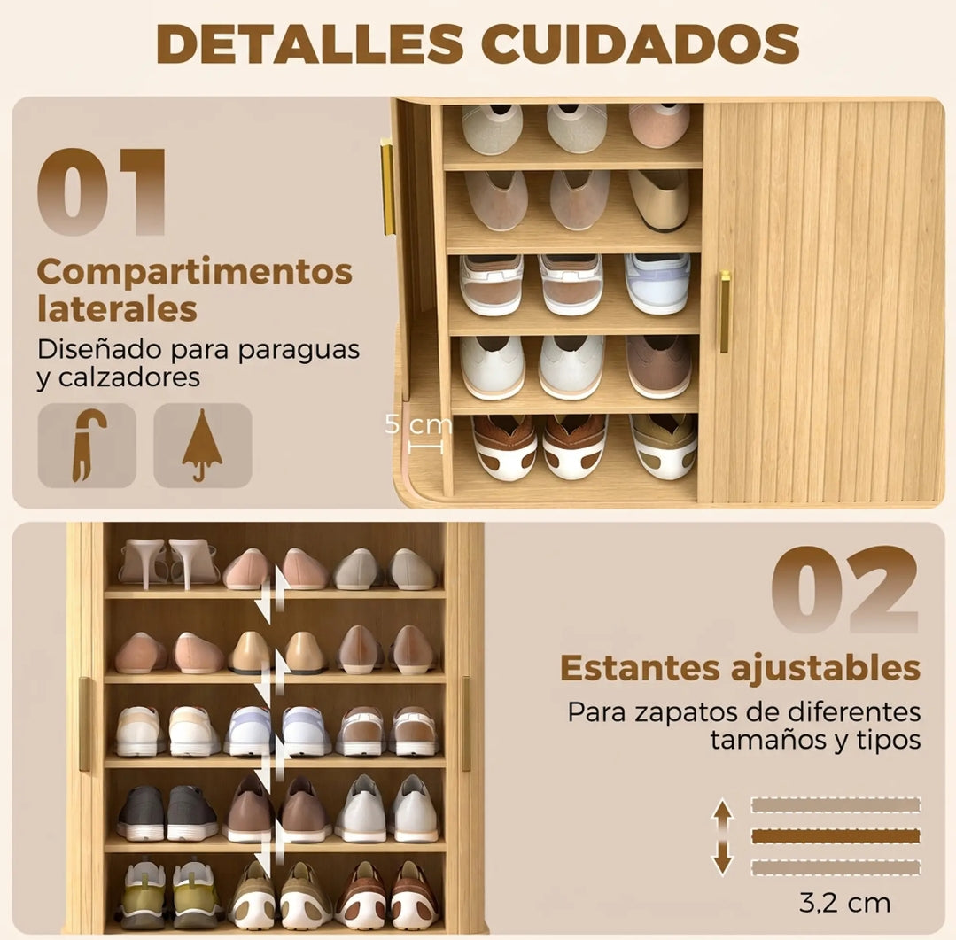 Zapatero Roble con Puertas Correderas para 15 Pares | MooM Decó