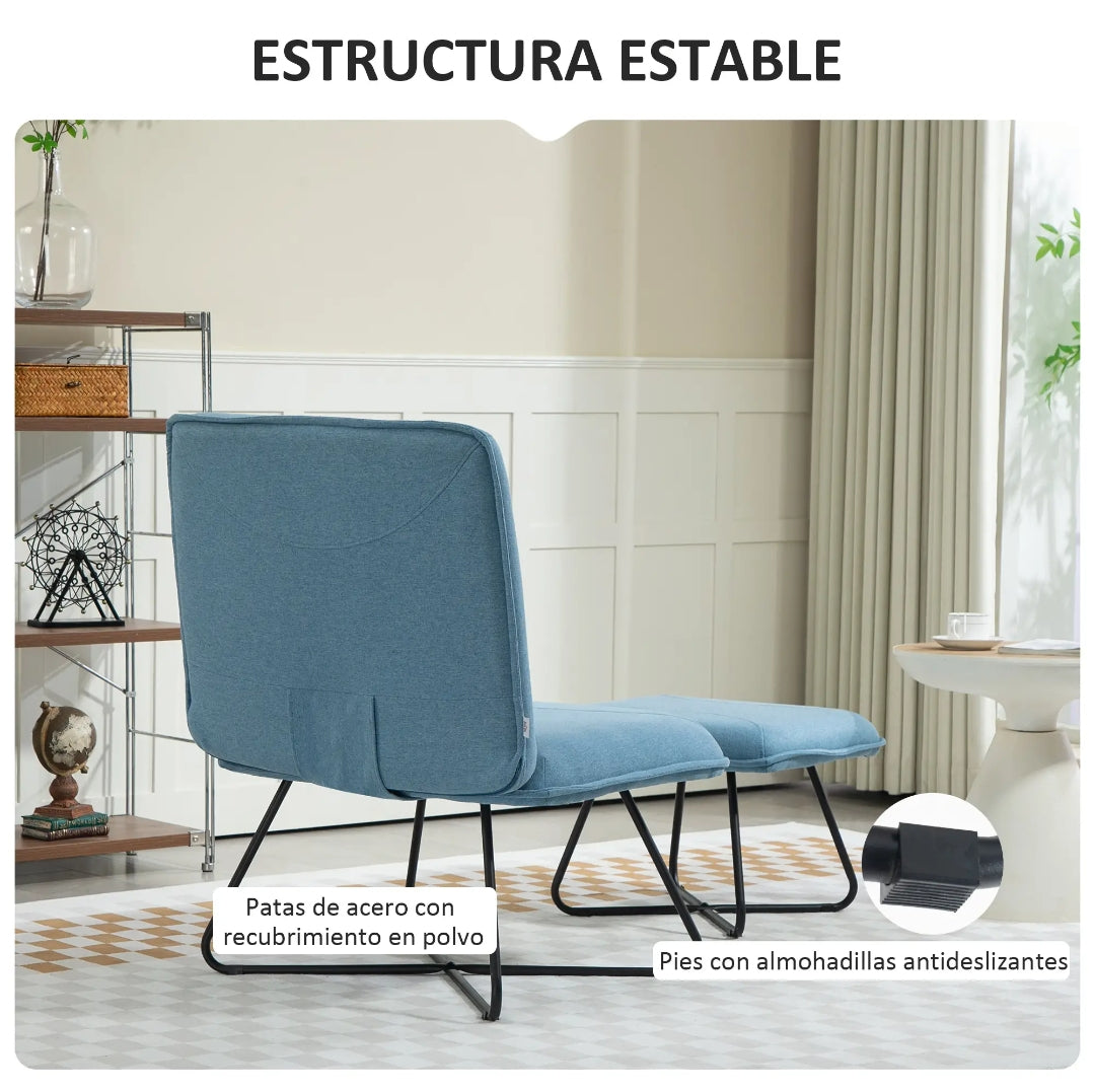 Butaca con Reposapiés Azul Claro | Sillón de Lectura Moderno con Patas de Acero