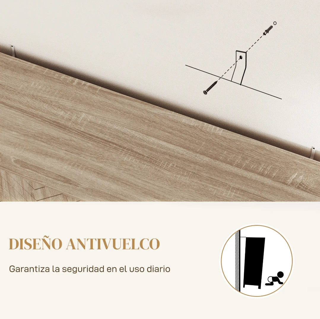Aparador Chevron Roble con 4 Puertas | Mueble Auxiliar Salón 140,5 cm | MooM Decó