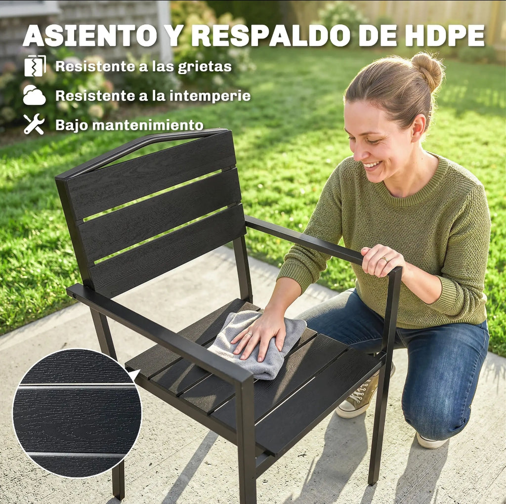 Pack de 4 Sillas de Jardín Apilables con Reposabrazos y Estructura de Acero para Exterior