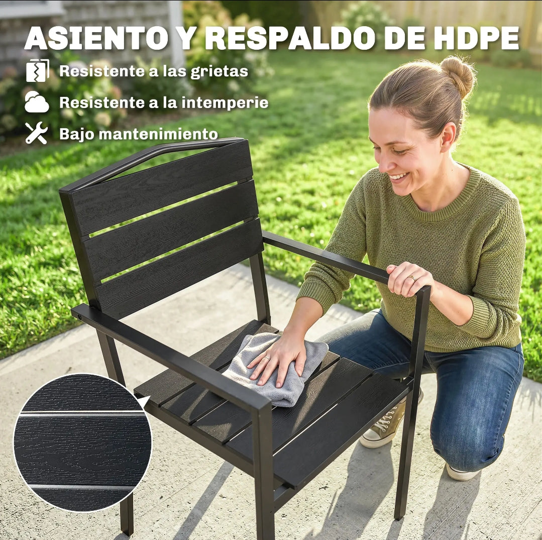 Pack de 4 Sillas de Jardín Apilables con Reposabrazos y Estructura de Acero para Exterior