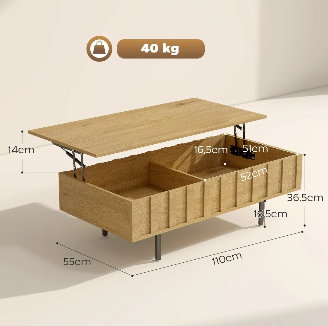 Mesa de Centro Elevable 110 cm Roble Acanalada | MooM Decó