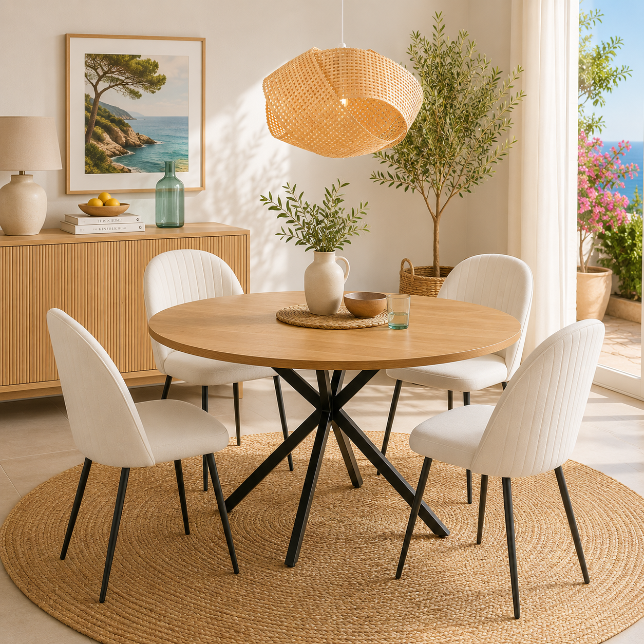 Pack de 4 Sillas de Comedor Tapizadas en Terciopelo Crema | MooM Decó