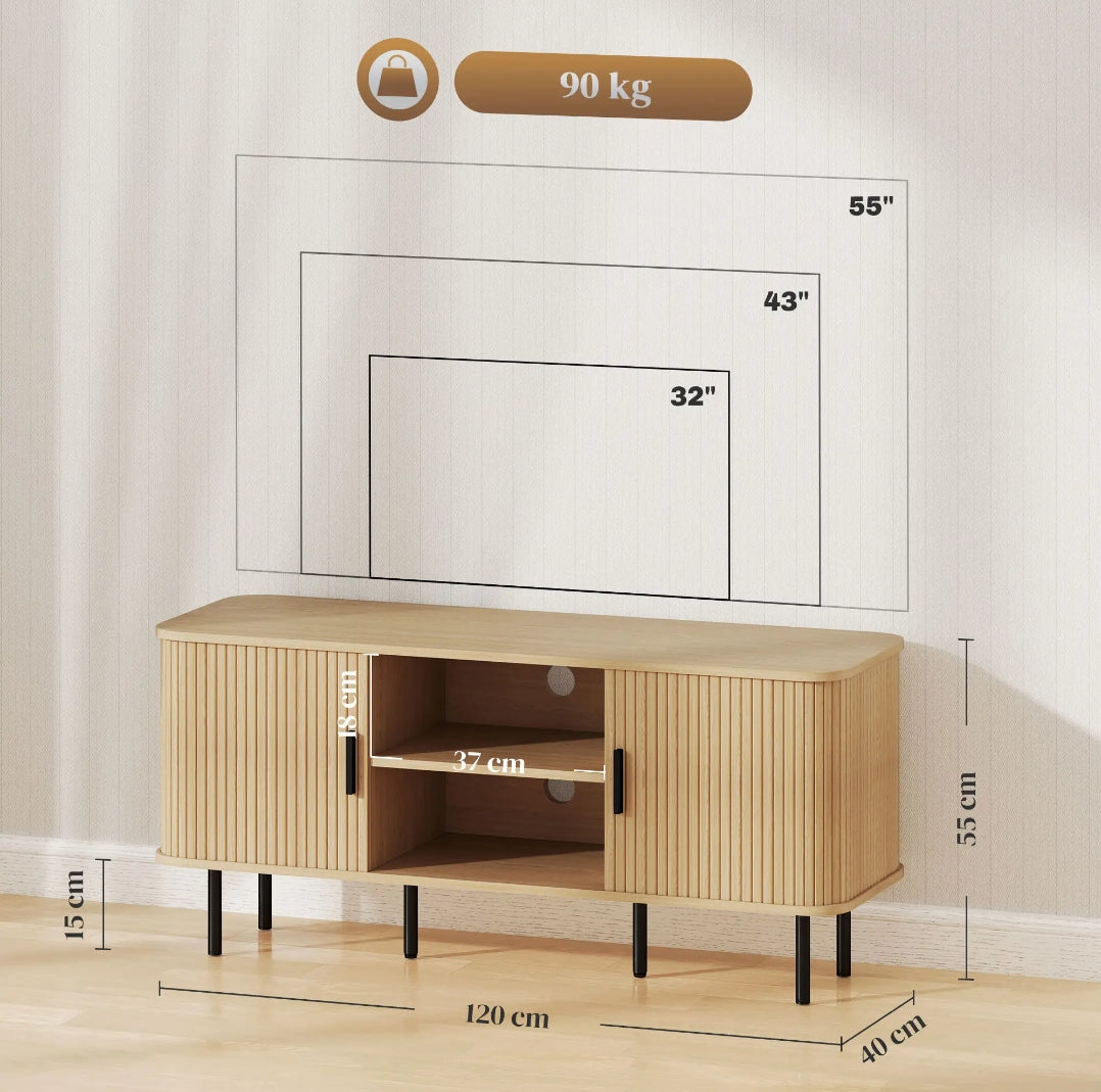Mueble TV Vintage 120 cm Roble y Negro con Puertas Tambor para TV hasta 55"