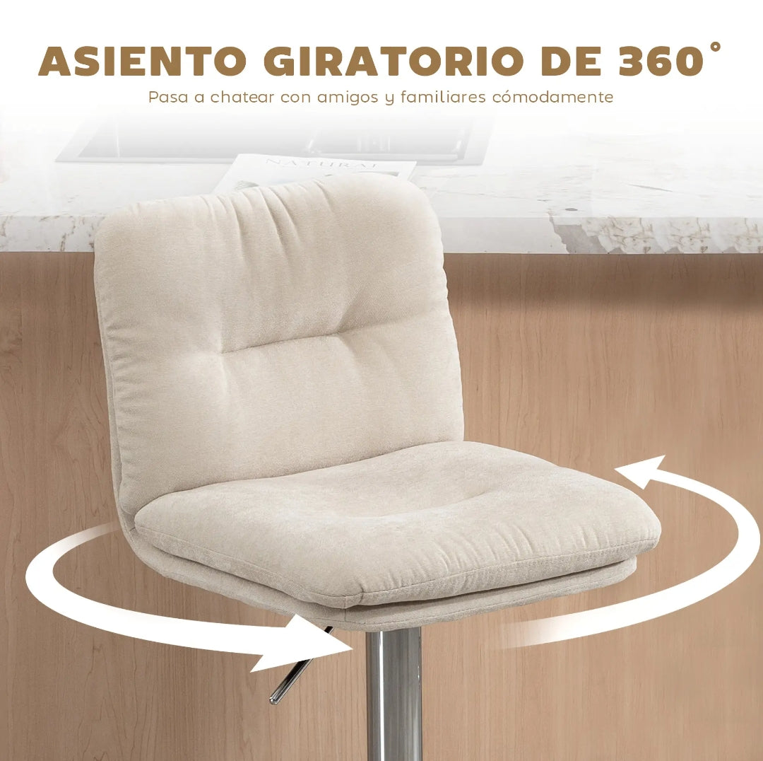 Juego de 2 Taburetes Altos Giratorios Regulables Beige | MooM Decó